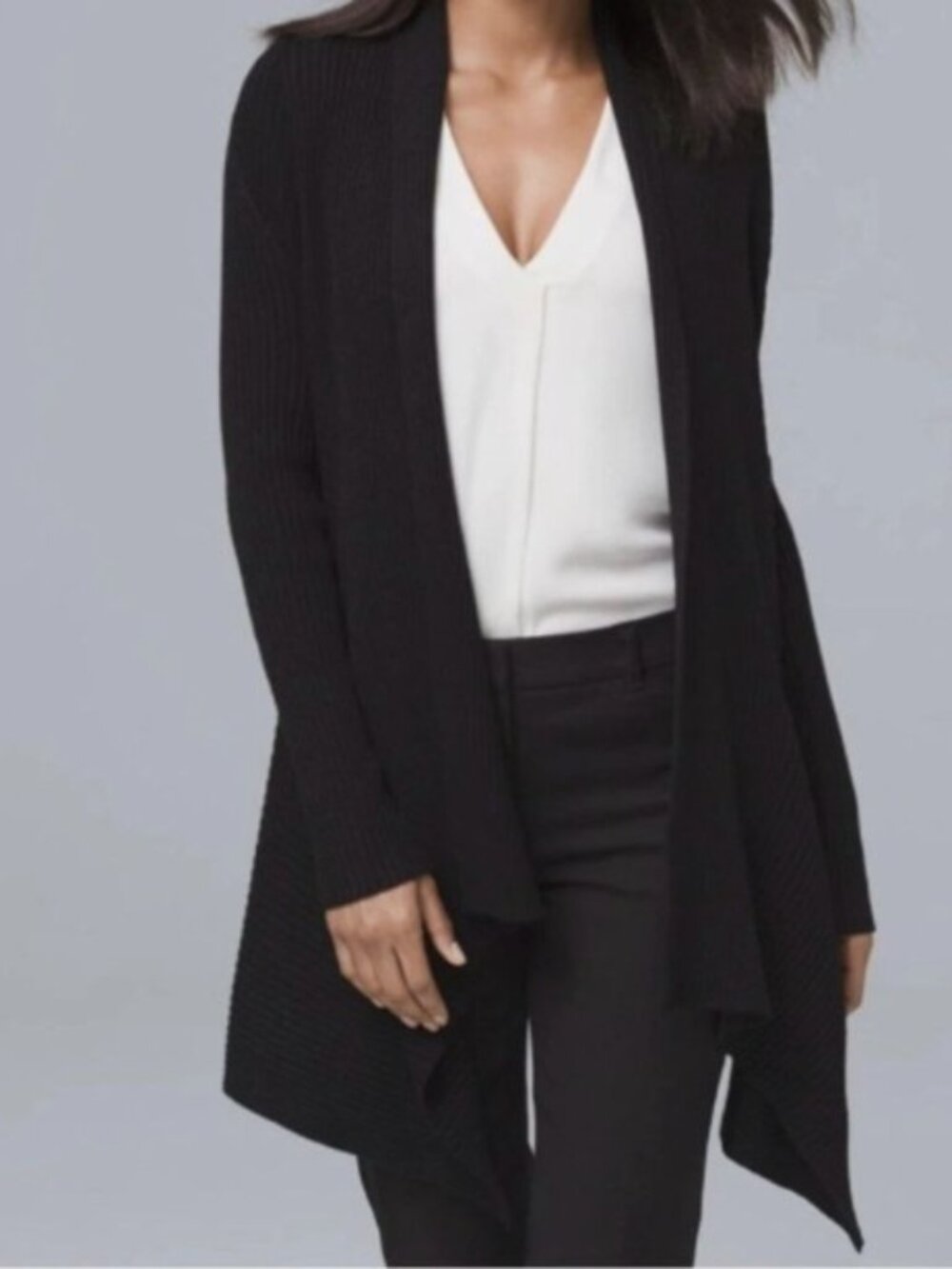 NWT White House Black Market Directional Rib Cover Up Open Sweater Cardigan Blk